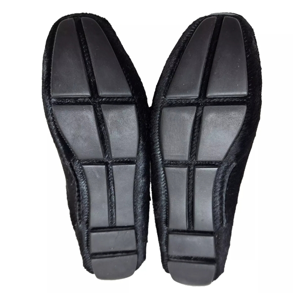 PRADA Pony Calf Hair Driving Loafers COA Sz 37/7 US Logo Charm Black Driver - Picture 13 of 16